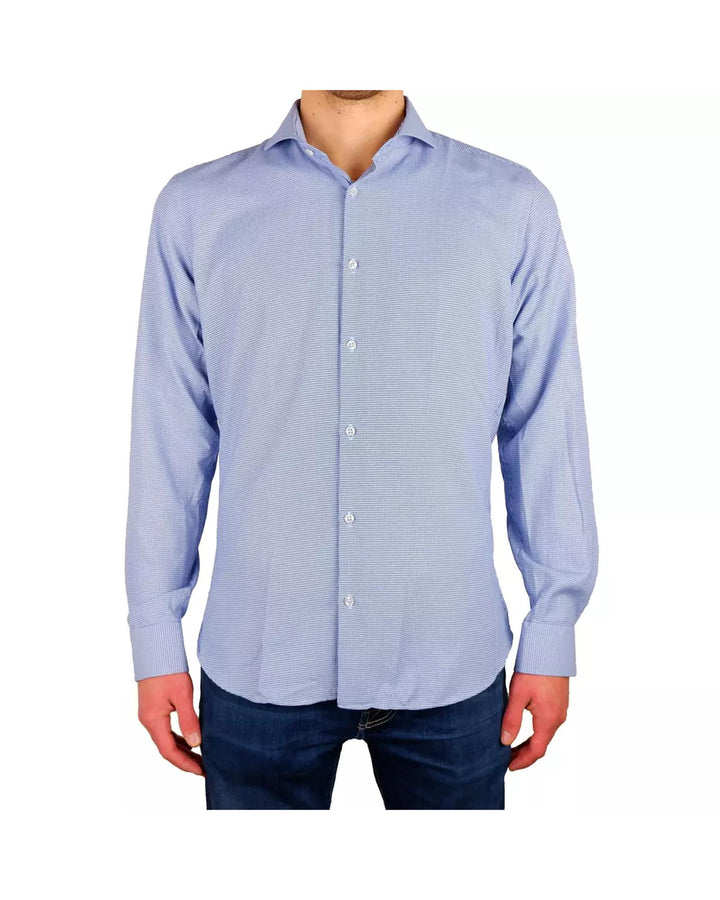 Houndstooth Textured Blue Cotton Shirt 41 IT Men