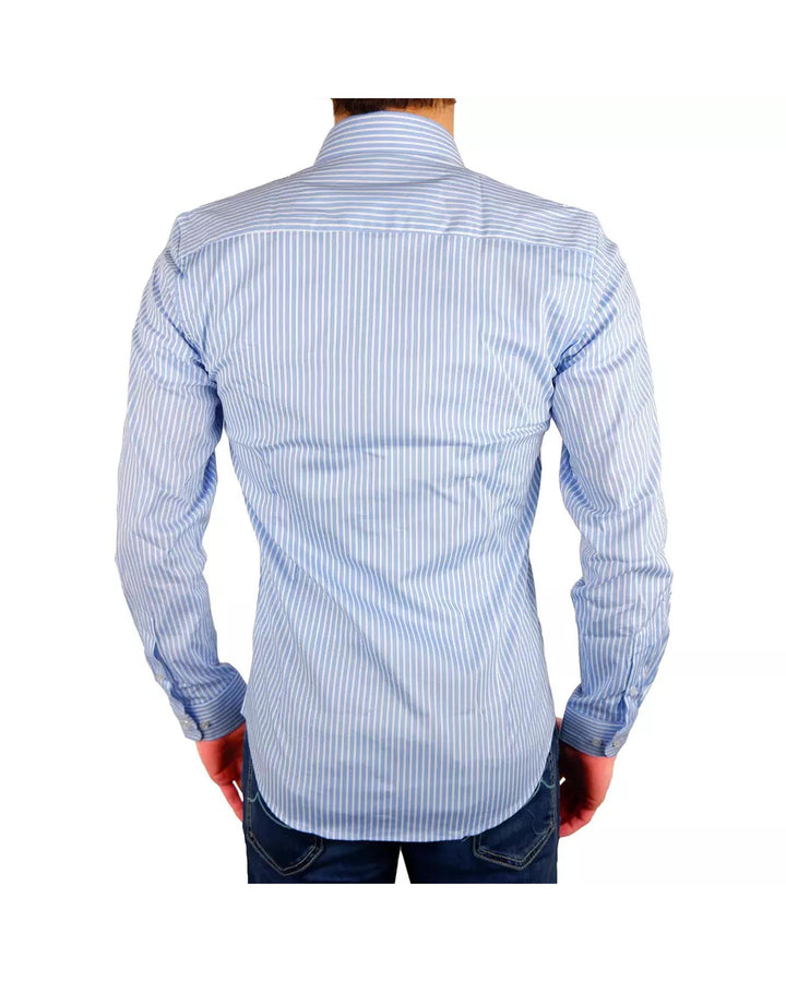 Milano Light Blue Striped Shirt - 100% Cotton 40 IT Men