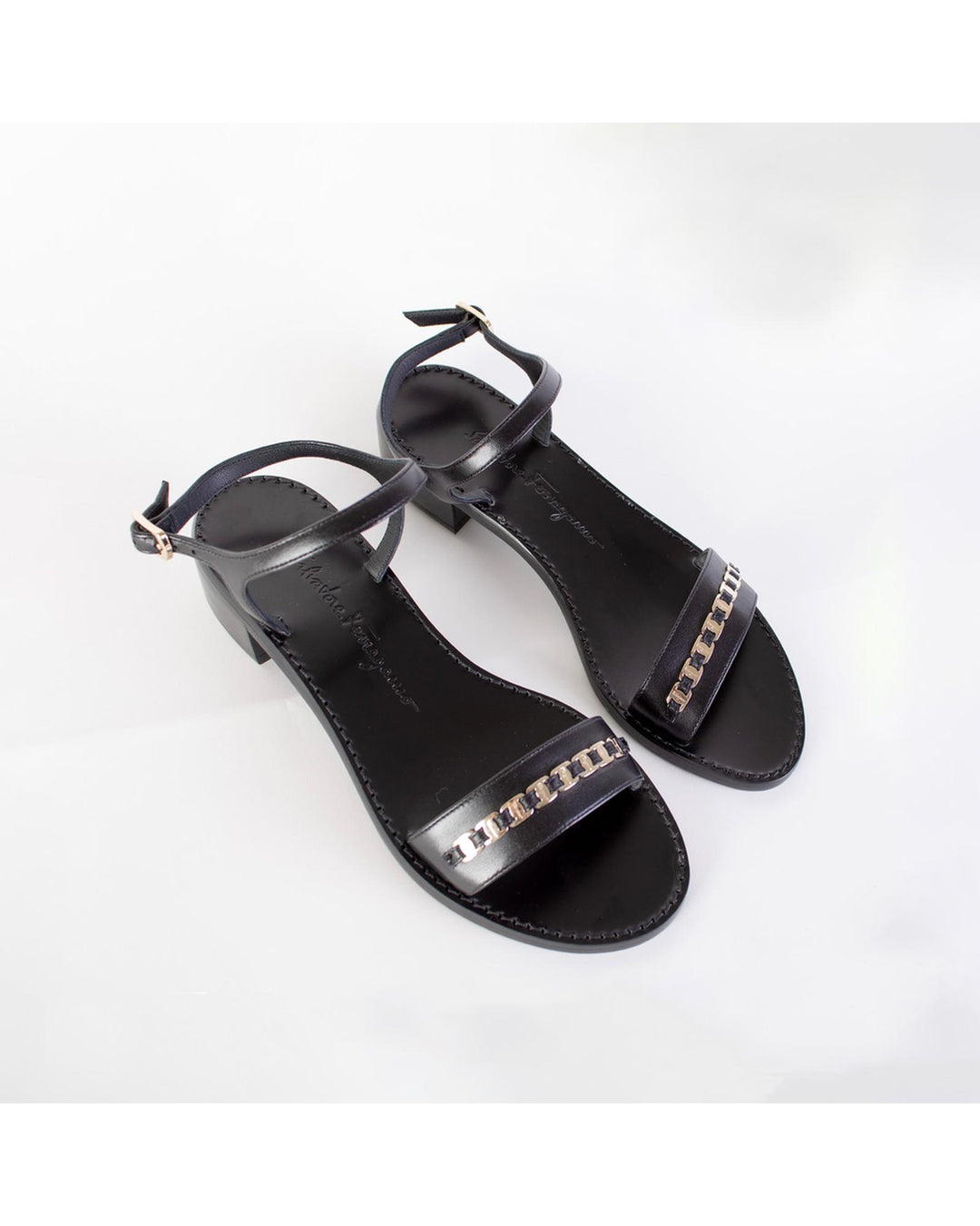 Authentic Salvatore Ferragamo Tremiti Black Leather Sandals 35.5 EU Women