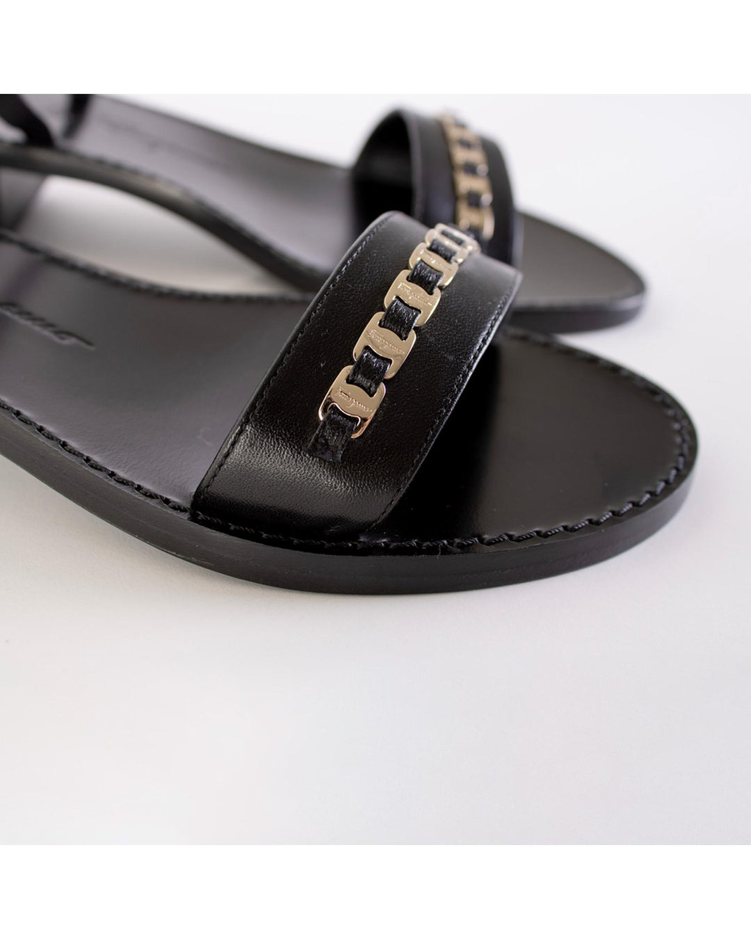 Authentic Salvatore Ferragamo Tremiti Black Leather Sandals 35.5 EU Women