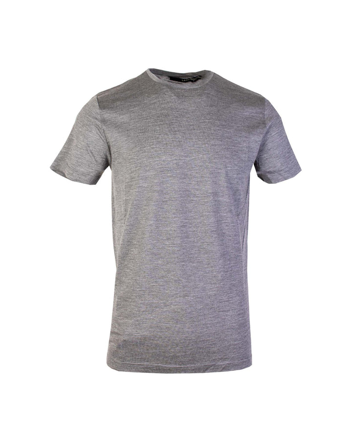 Lardini Blended Wool Grey T-Shirt with Flower Embroidery L Men