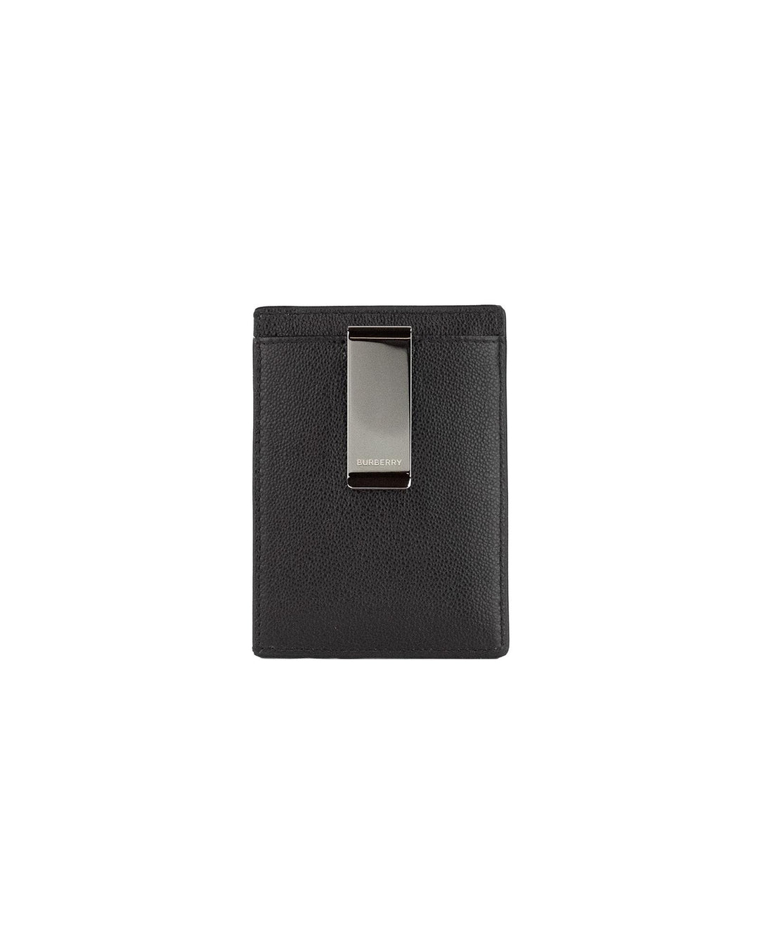 Black Leather Money Clip Card Case with Branded Logo One Size Men