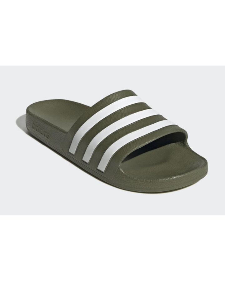 Green Adidas Slides with Signature Stripes - 6 US