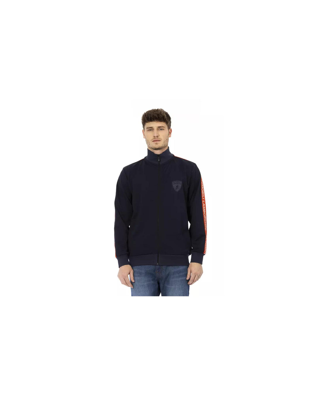 Zip-up Sweatshirt with Side Pockets and Printed Shield Logo L Men