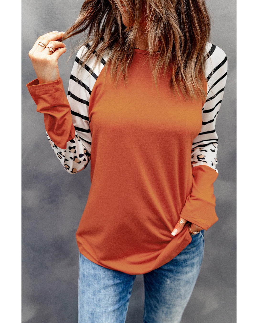 Azura Exchange Animal Print Long Sleeve Top with Striped Colorblock - 2XL