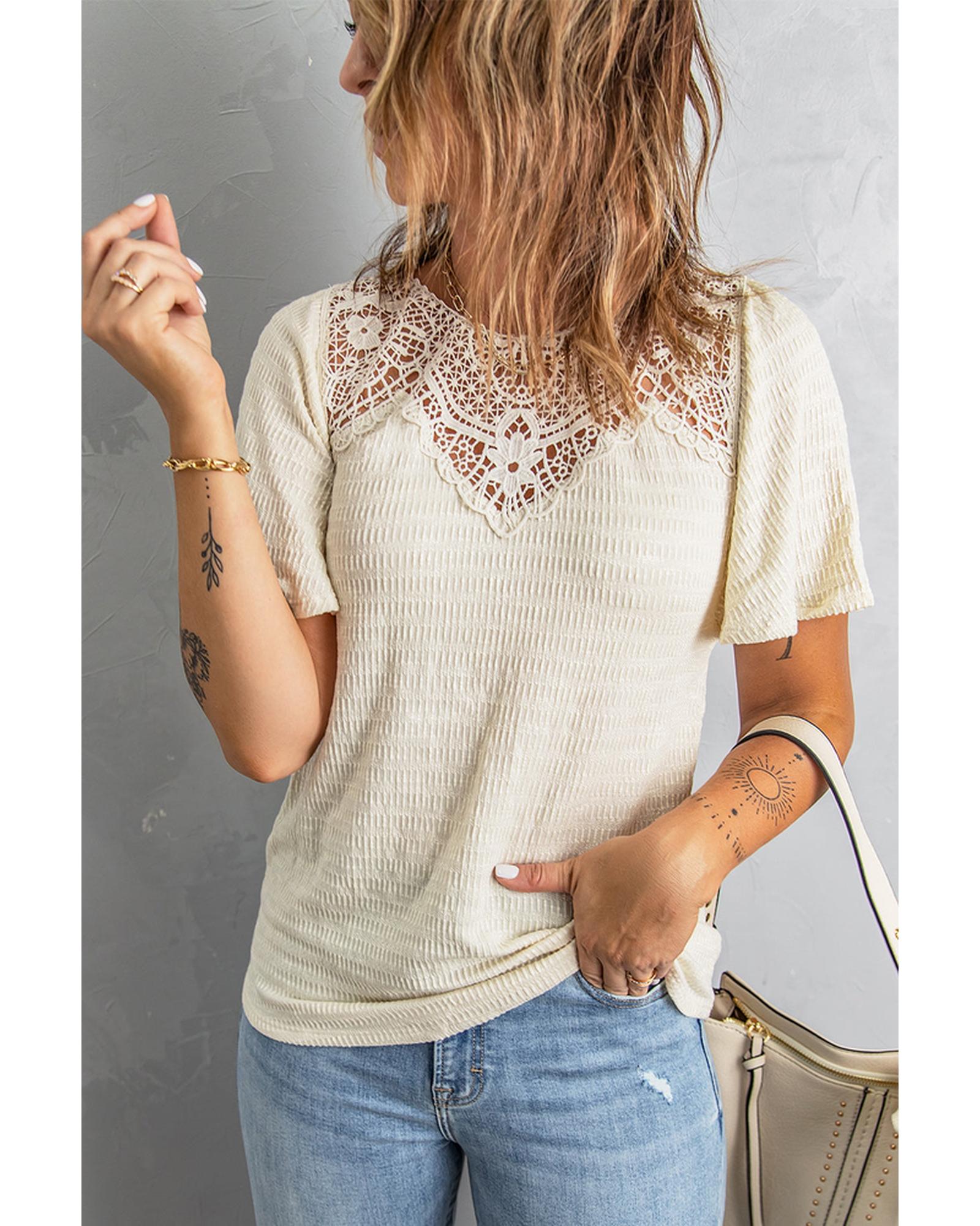 Azura Exchange Flutter Sleeve Crochet Top - L