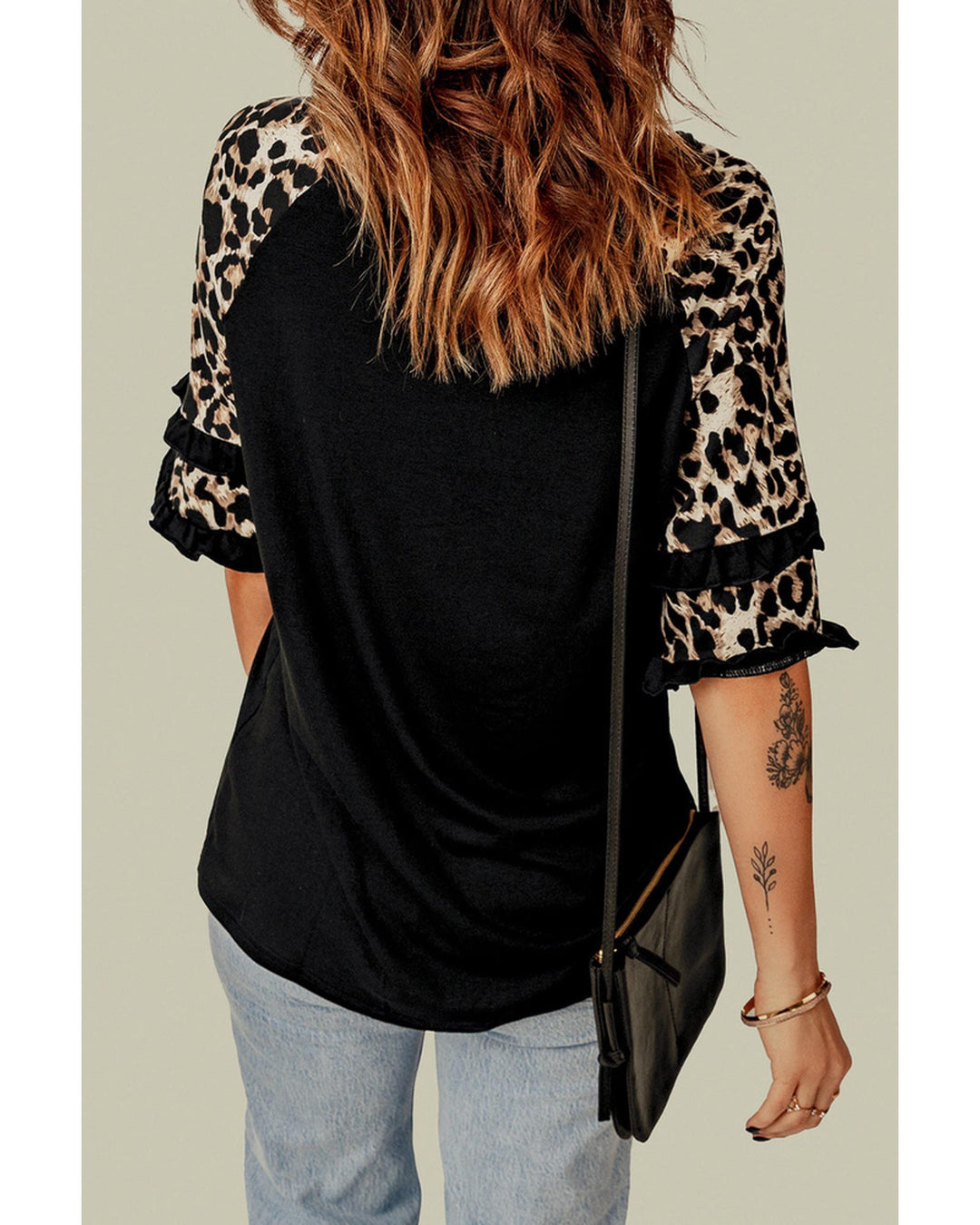 Azura Exchange Leopard Patchwork Ruffled Sleeve Top - XL