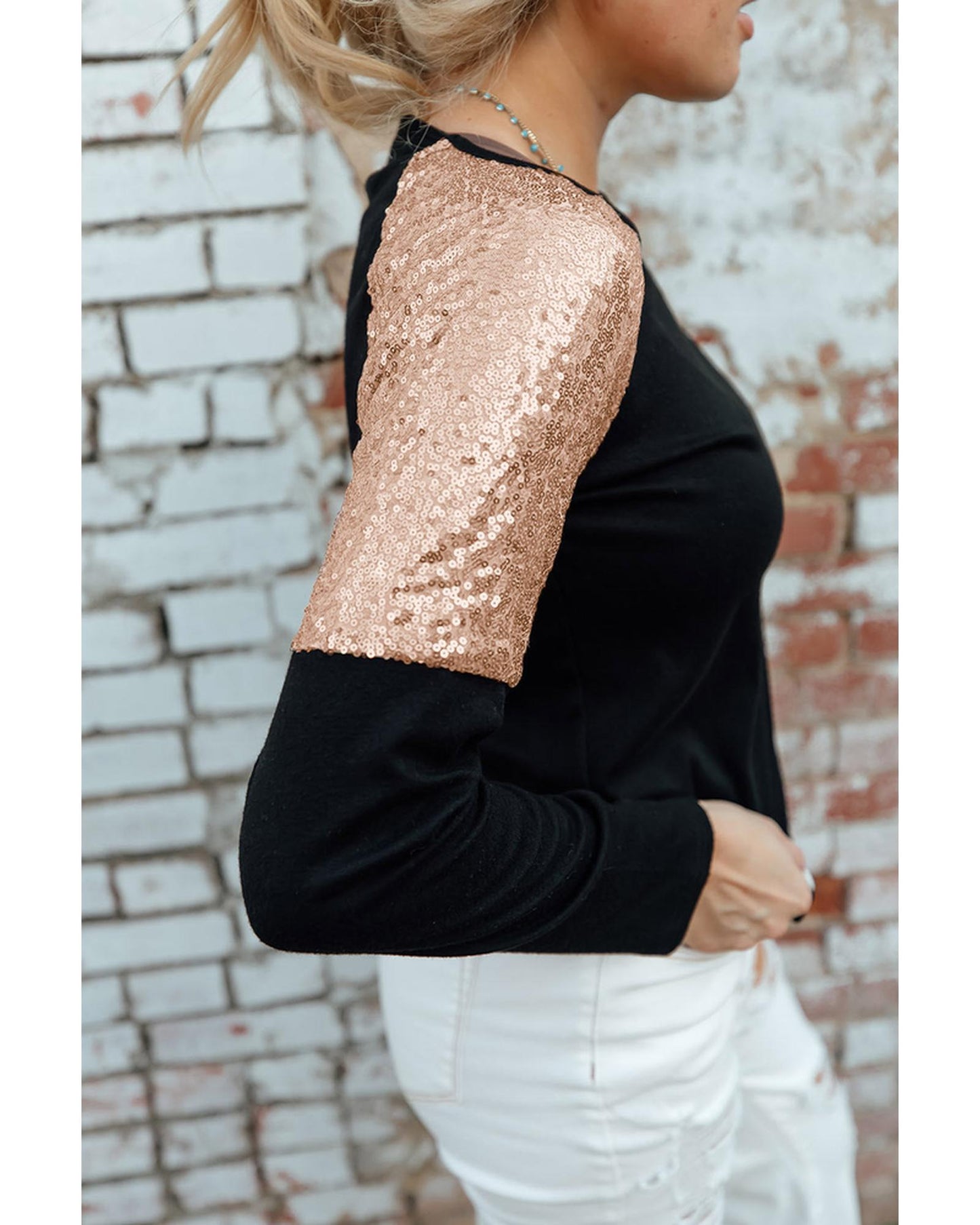 Azura Exchange Sequin Shoulder Long Sleeve Top - XL