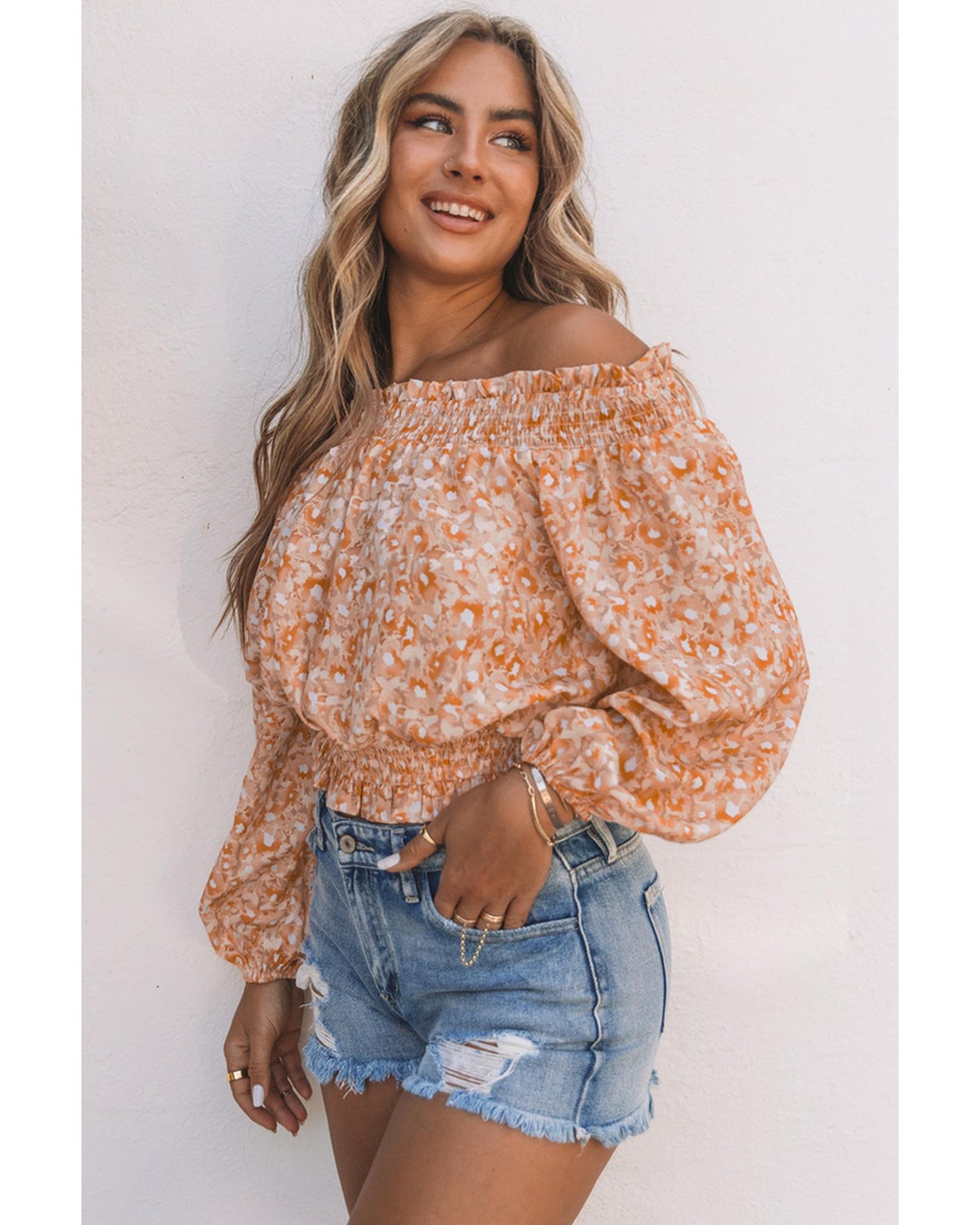 Azura Exchange Ruffled Floral Off Shoulder Top. - 2XL