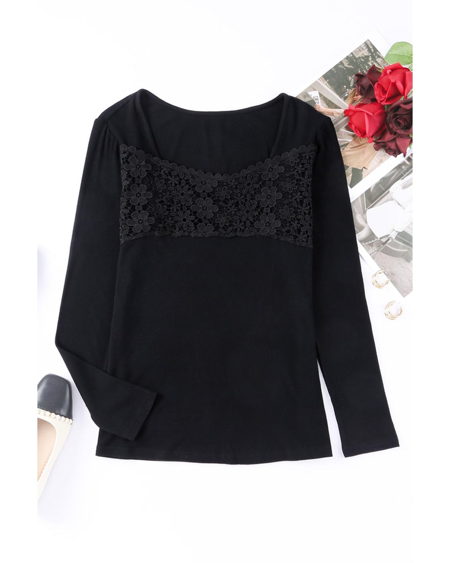 Azura Exchange Lace Crochet V Neck Top - S