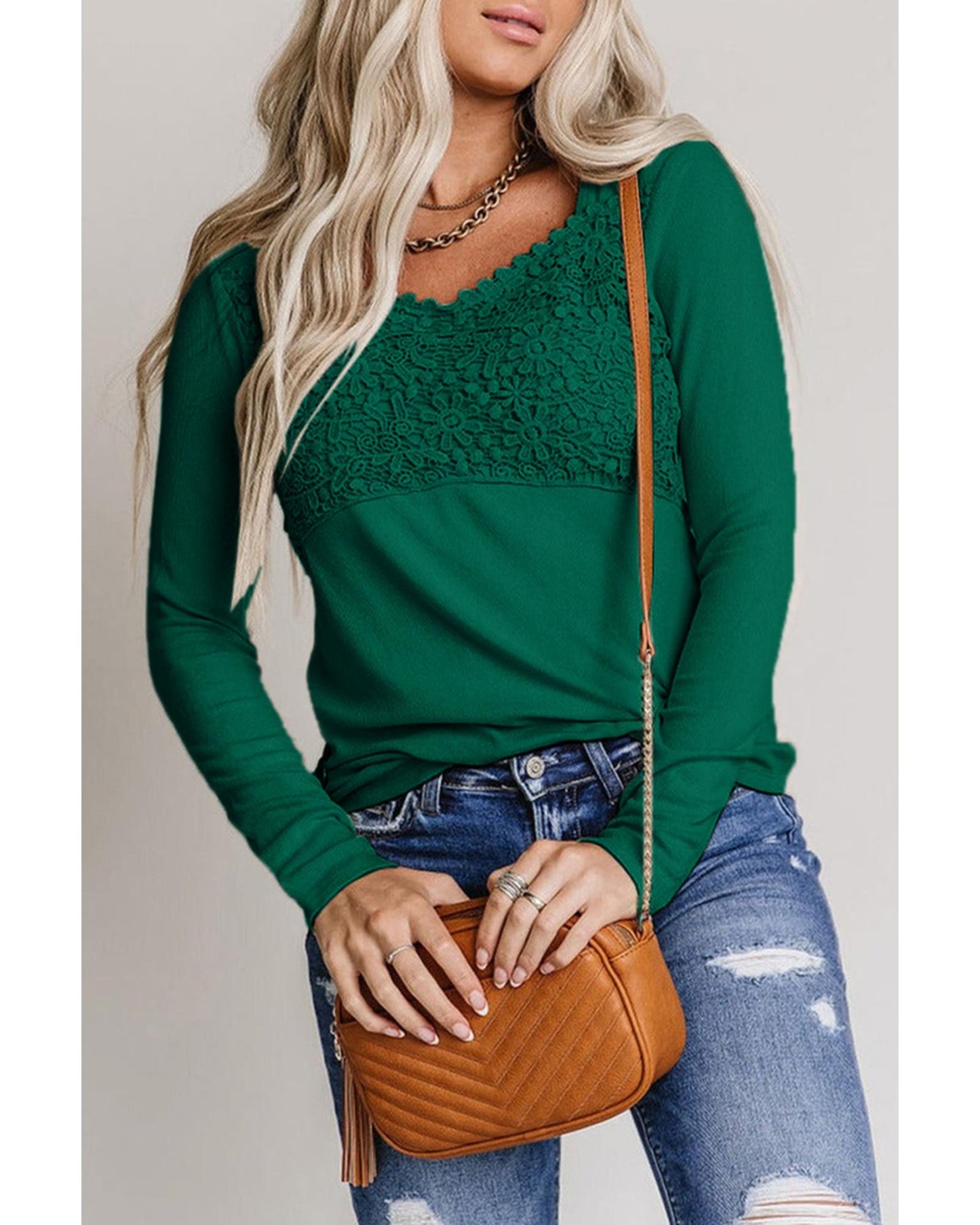 Azura Exchange Lace Crochet V Neck Top - S