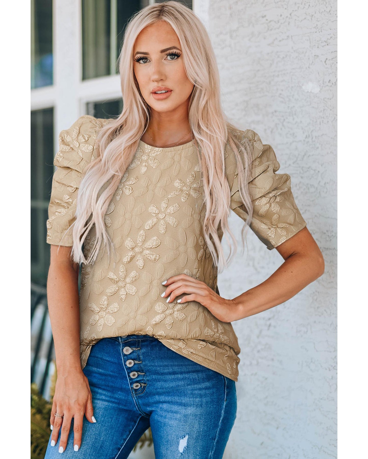 Azura Exchange Lace Bubble Sleeve Top - L