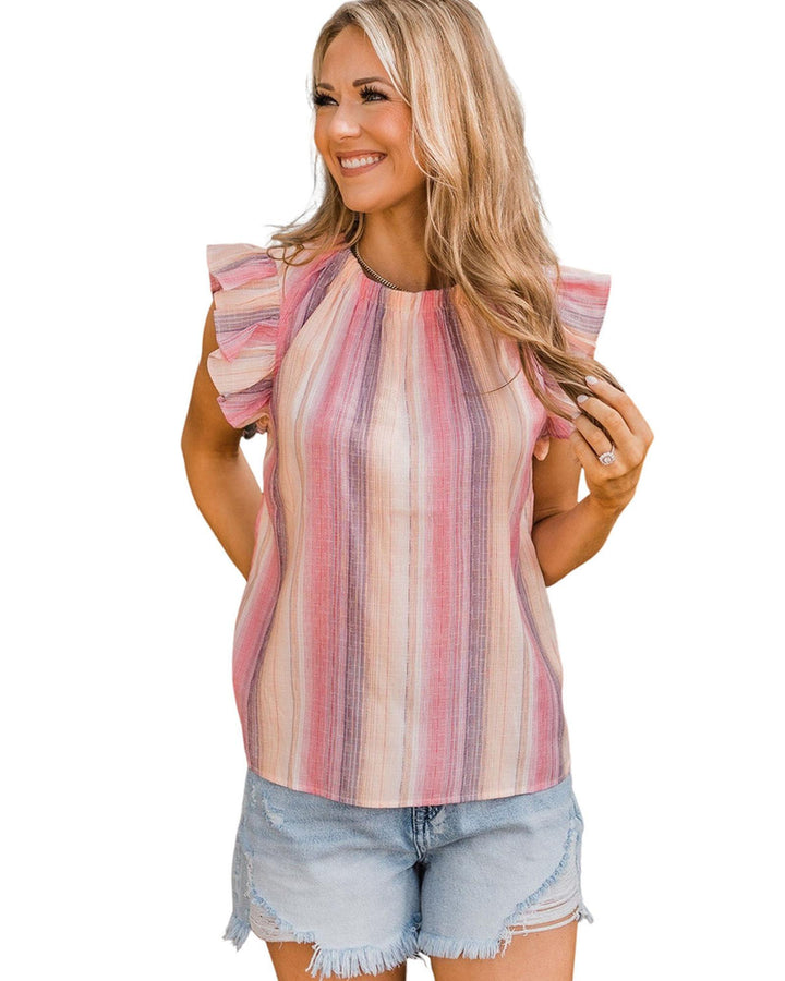 Azura Exchange Striped Print Ruffle Blouse - L