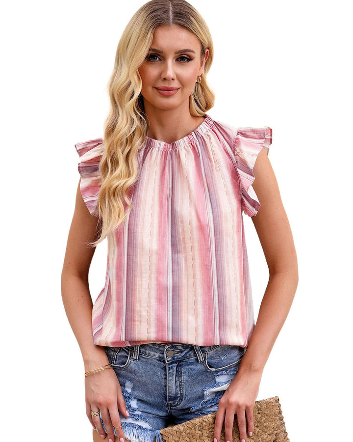 Azura Exchange Striped Print Ruffle Blouse - L