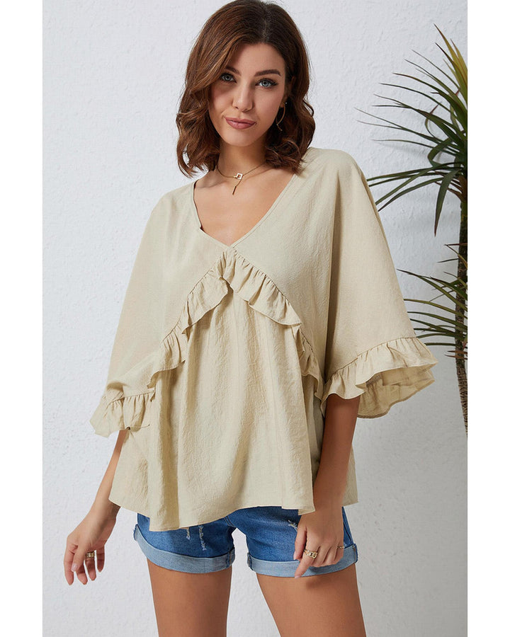 Azura Exchange Draped Batwing Sleeve Ruffle Top - M