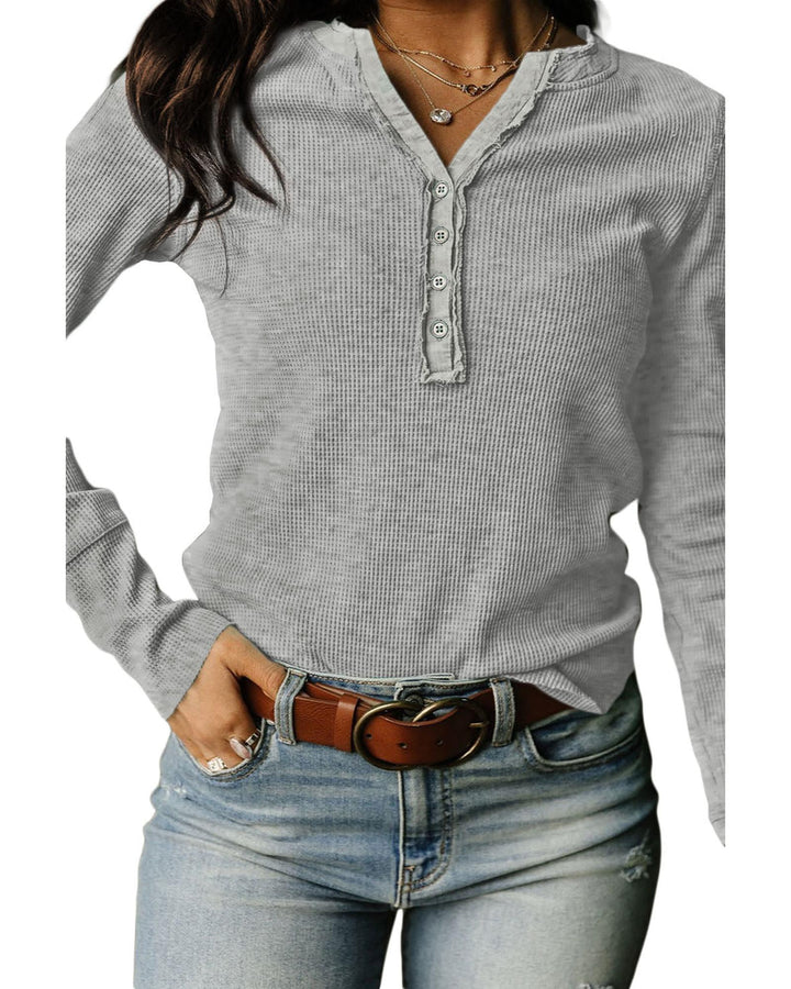 Azura Exchange Gray Waffle Knit Henley Top - M