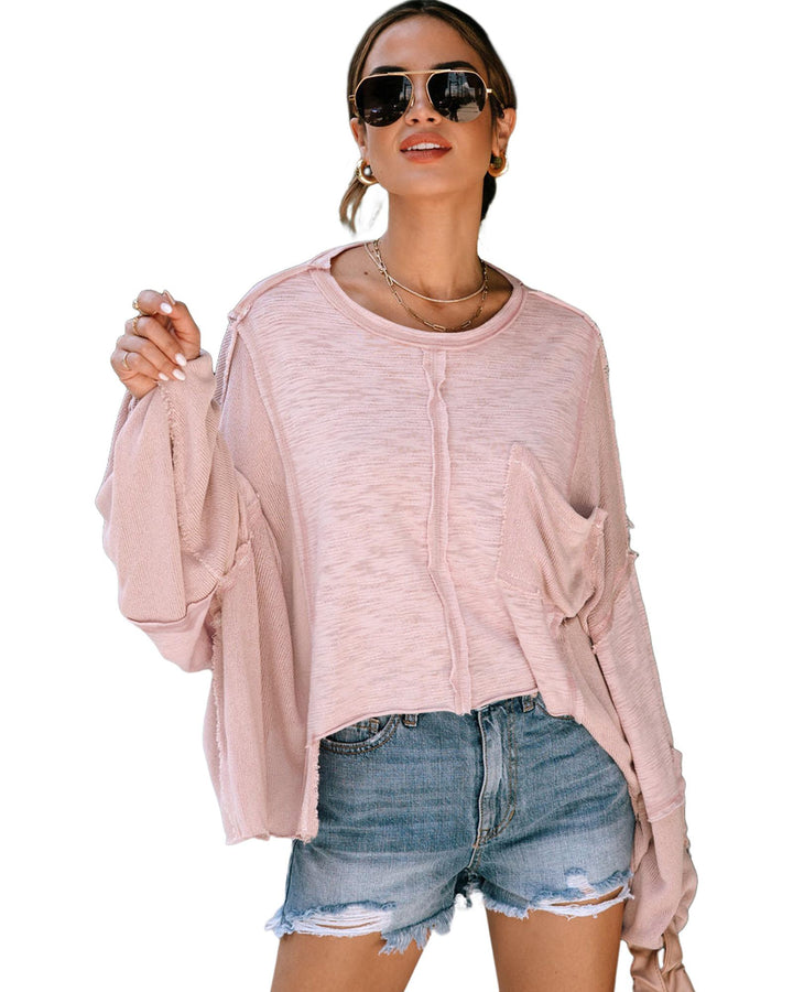 Azura Exchange Loose Sleeve Oversized Top with Exposed Seam Chest Pocket - M