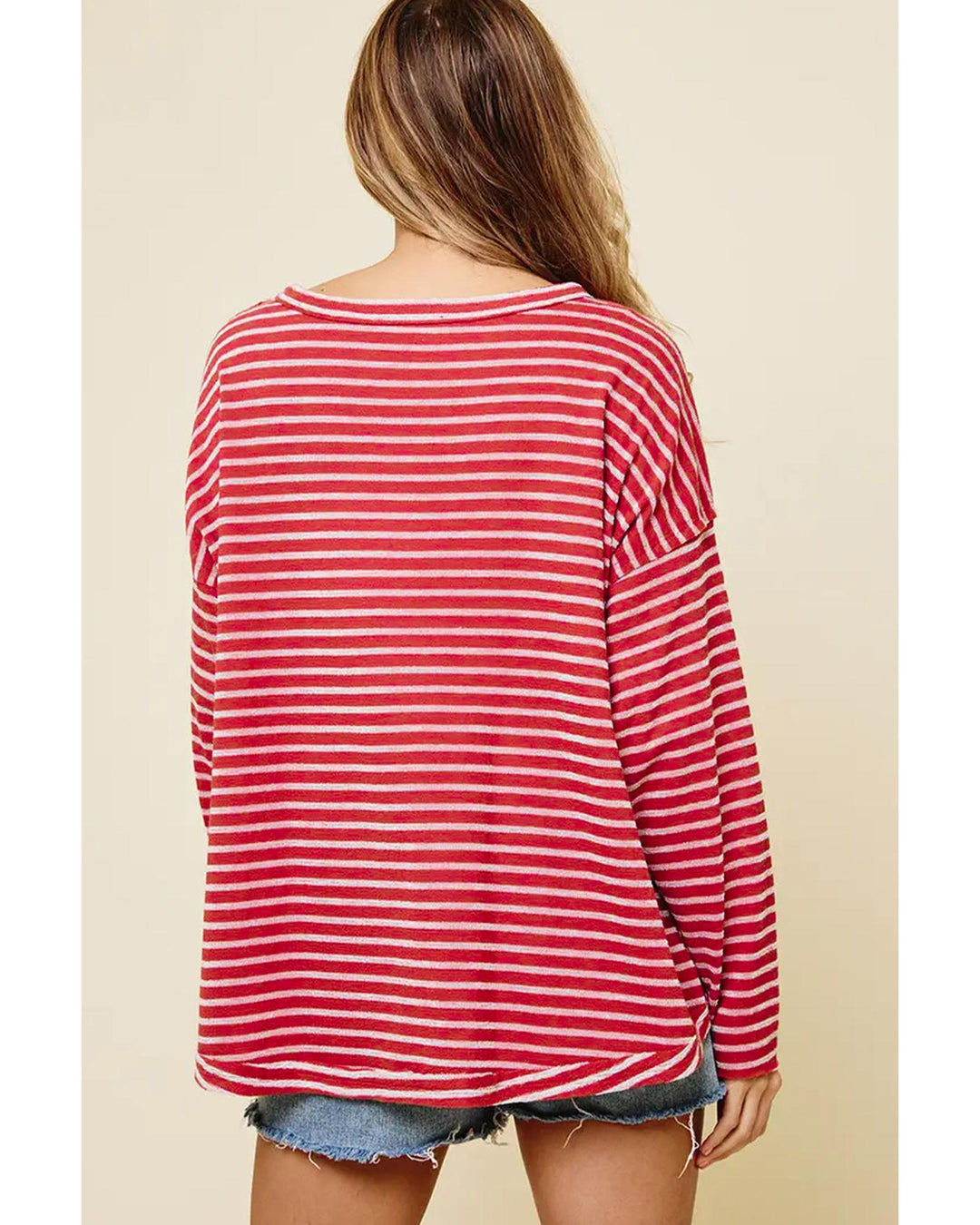 Azura Exchange Striped Drop Shoulder Long Sleeve Top - L