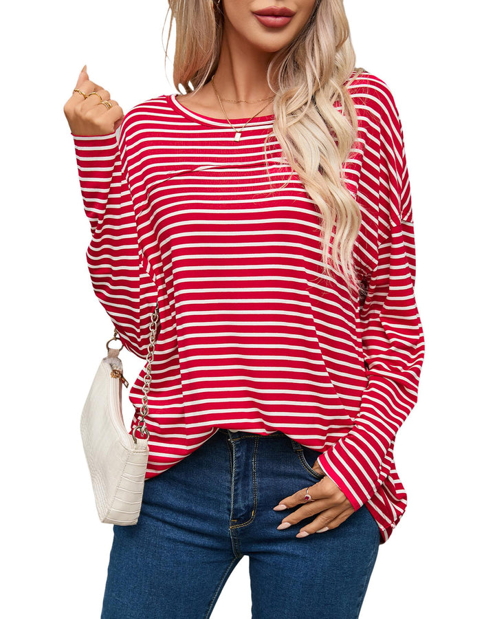 Azura Exchange Striped Drop Shoulder Long Sleeve Top - L