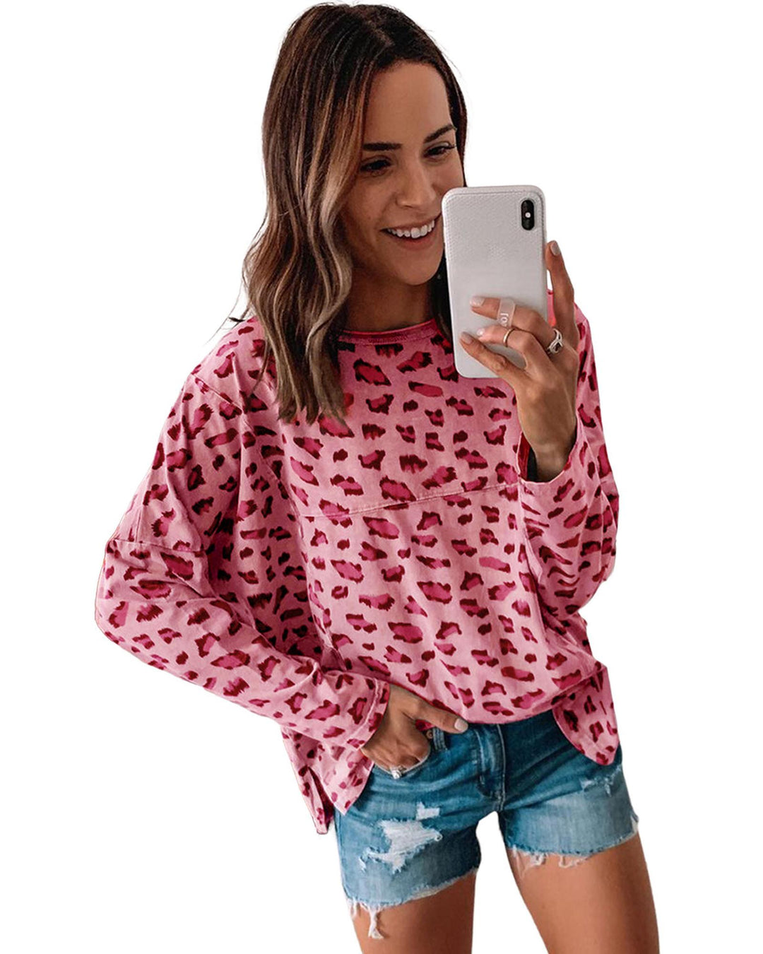 Azura Exchange Animal Print Stitching Long Sleeve Top - S