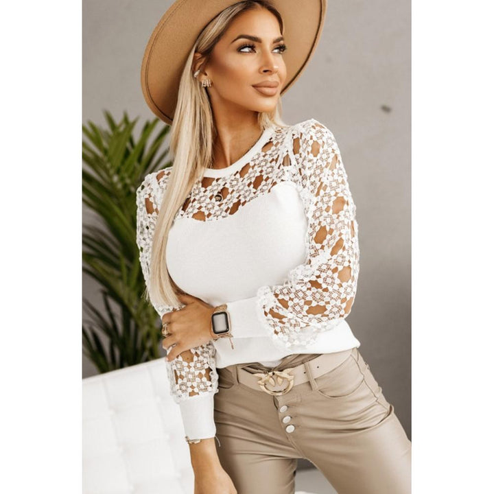 Azura Exchange Floral Lace Splicing Long Sleeve Top - L