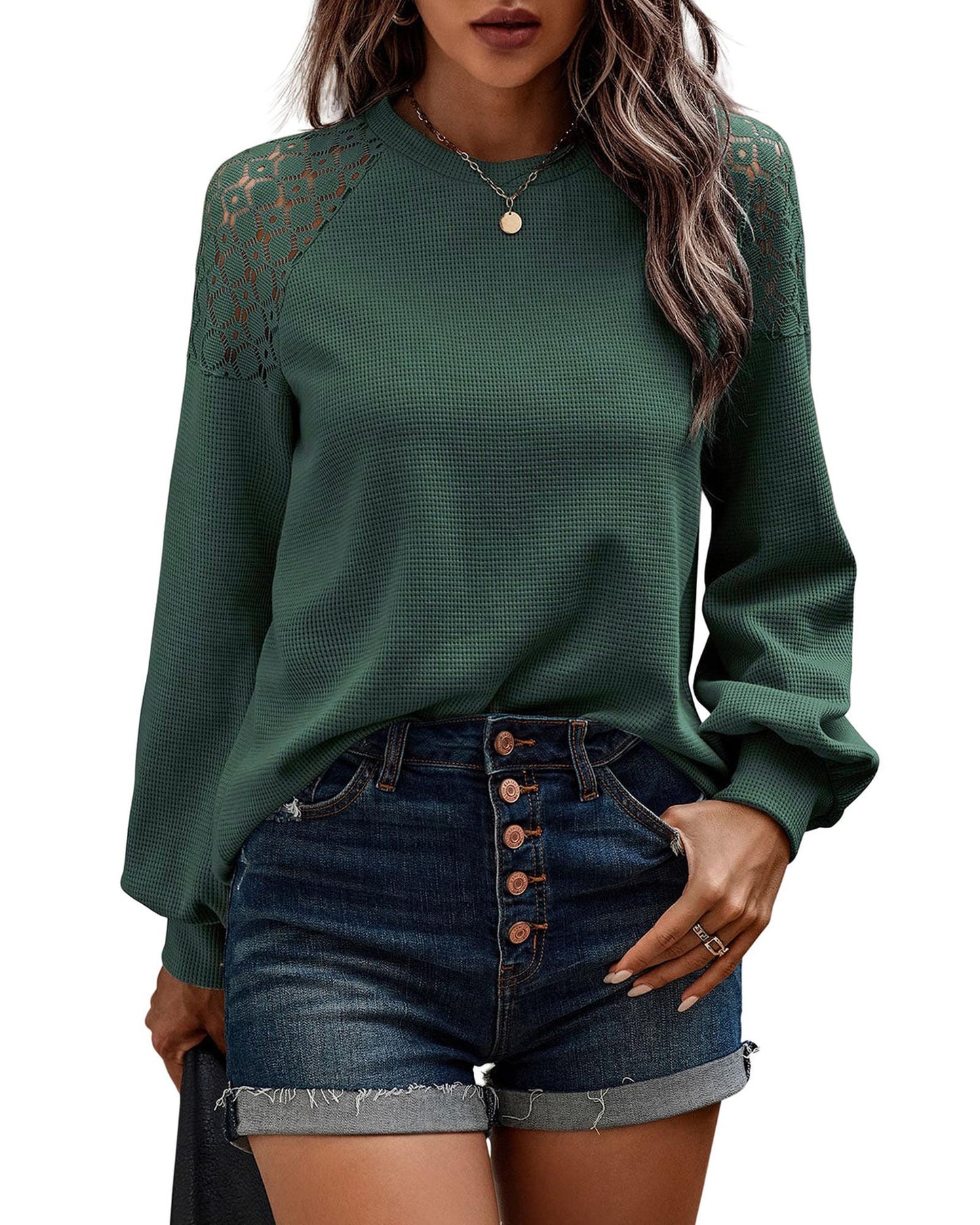 Azura Exchange Lace Textured Long Sleeve Pullover - M