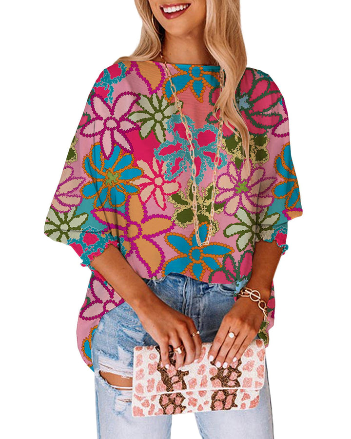 Azura Exchange Bracelet Sleeve Floral Print Blouse - L