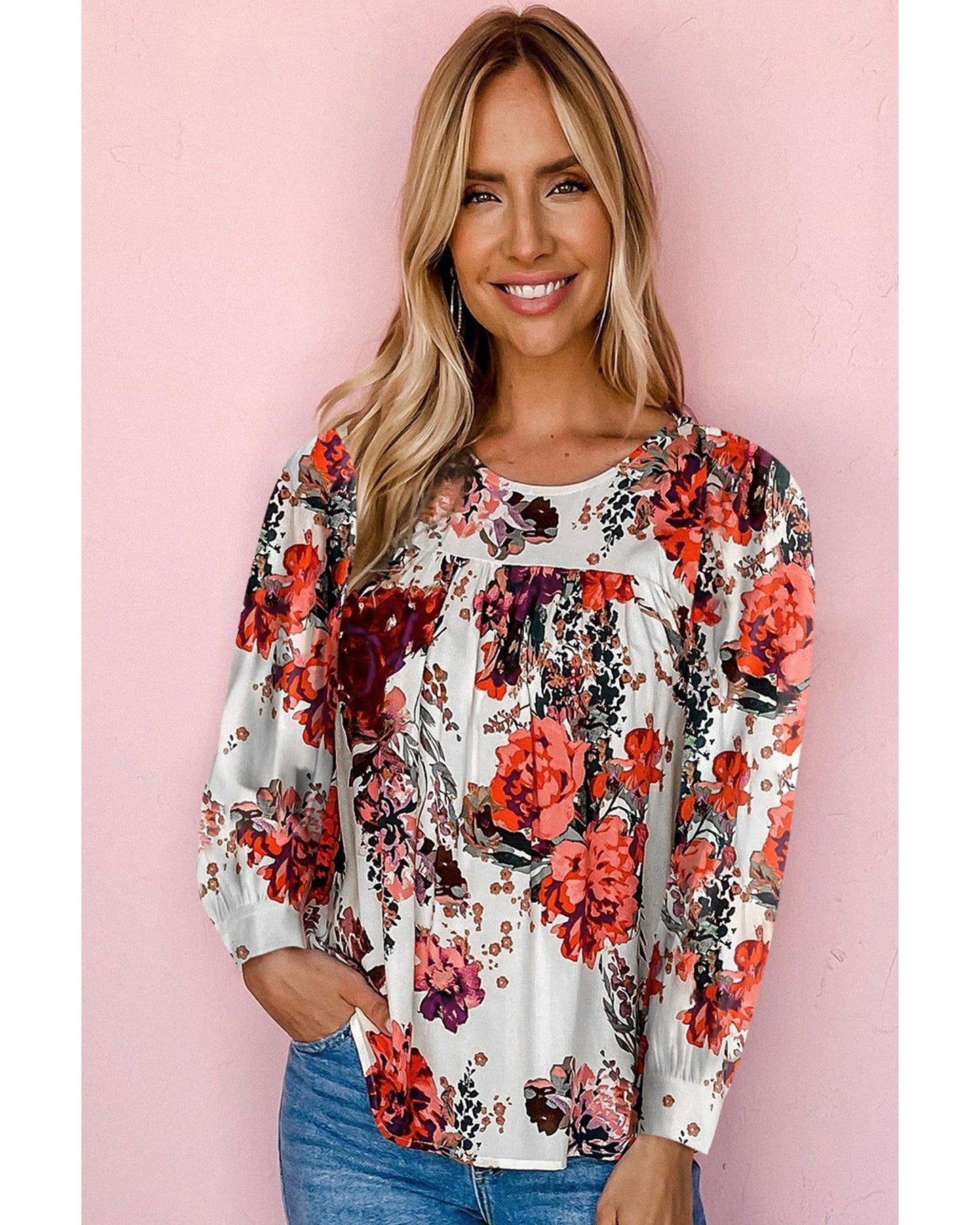 Azura Exchange Retro Floral Long Sleeve Blouse - S