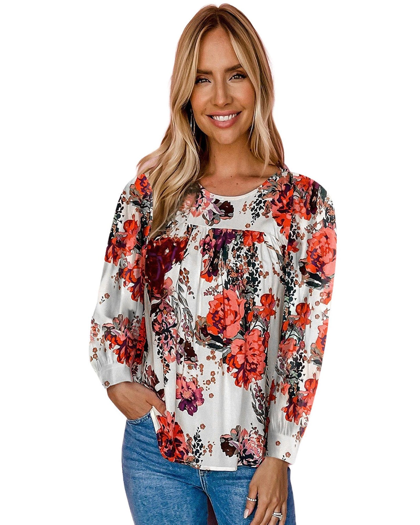 Azura Exchange Retro Floral Long Sleeve Blouse - S