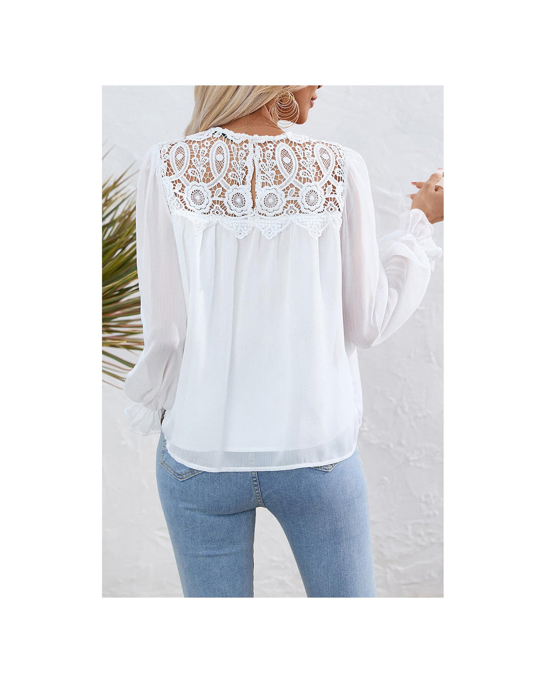 Azura Exchange Lace Patch Sheer Flounce Sleeve Blouse - M