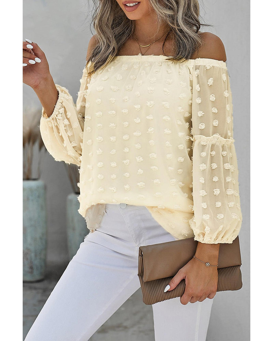 Azura Exchange Off The Shoulder Swiss Dot Blouse - S