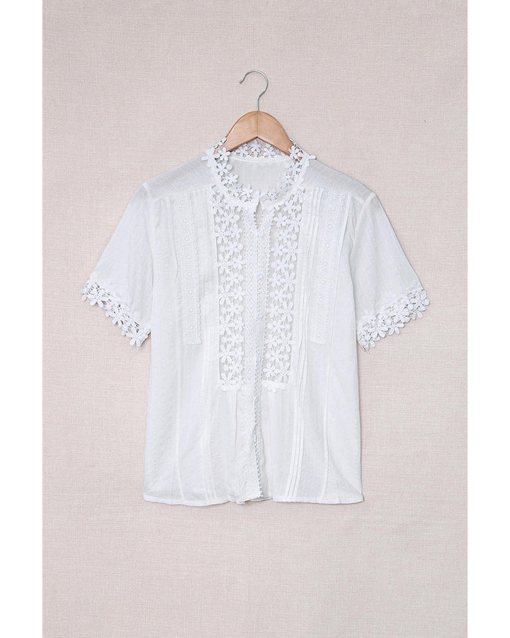 Azura Exchange Lace Splicing Short Sleeve Top - 2XL