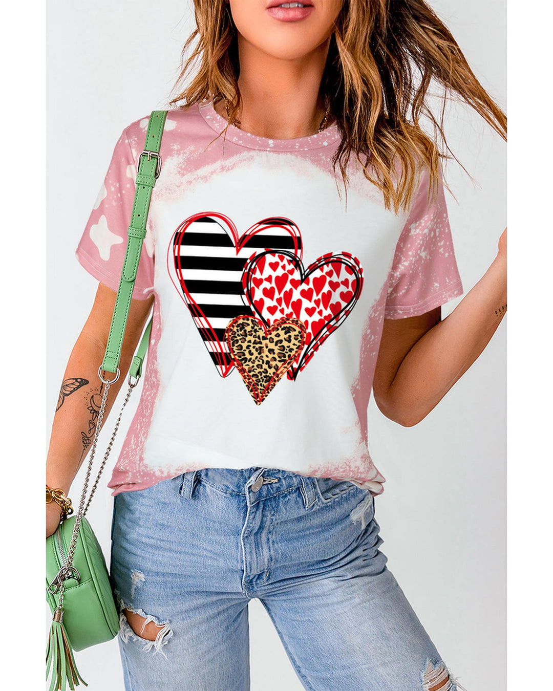 Azura Exchange Heart Shaped Contrast Short Sleeve T Shirt - M