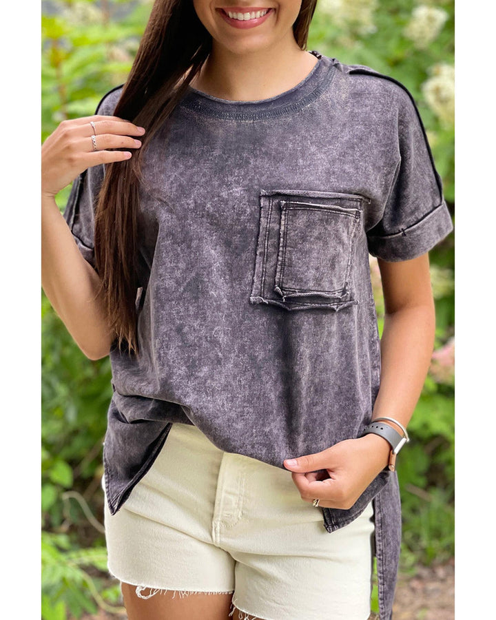 Azura Exchange Mineral Wash Pocketed Tee with Slits - L