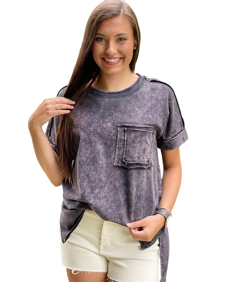 Azura Exchange Mineral Wash Pocketed Tee with Slits - L