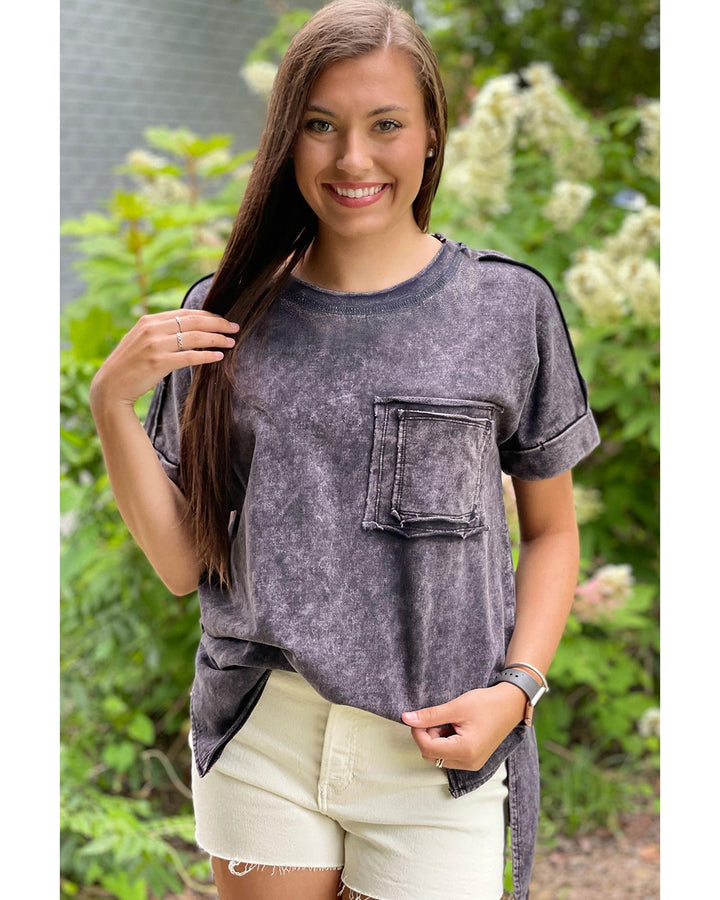 Azura Exchange Mineral Wash Pocketed Tee with Slits - L