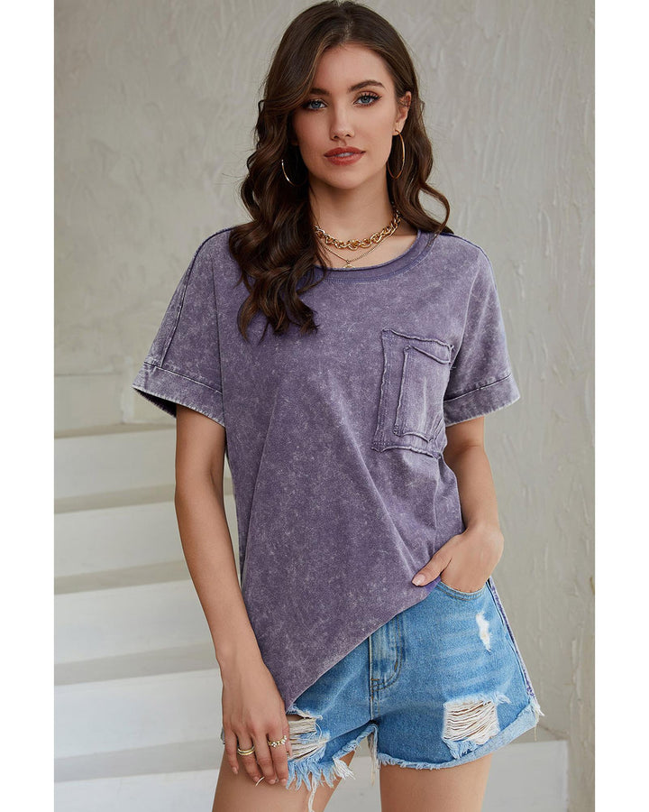 Azura Exchange Mineral Wash Pocketed Tee with Slits - S