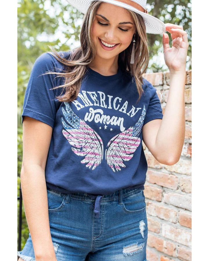 Azura Exchange American Woman Eagle Wing Flag Graphic Tee - 2XL