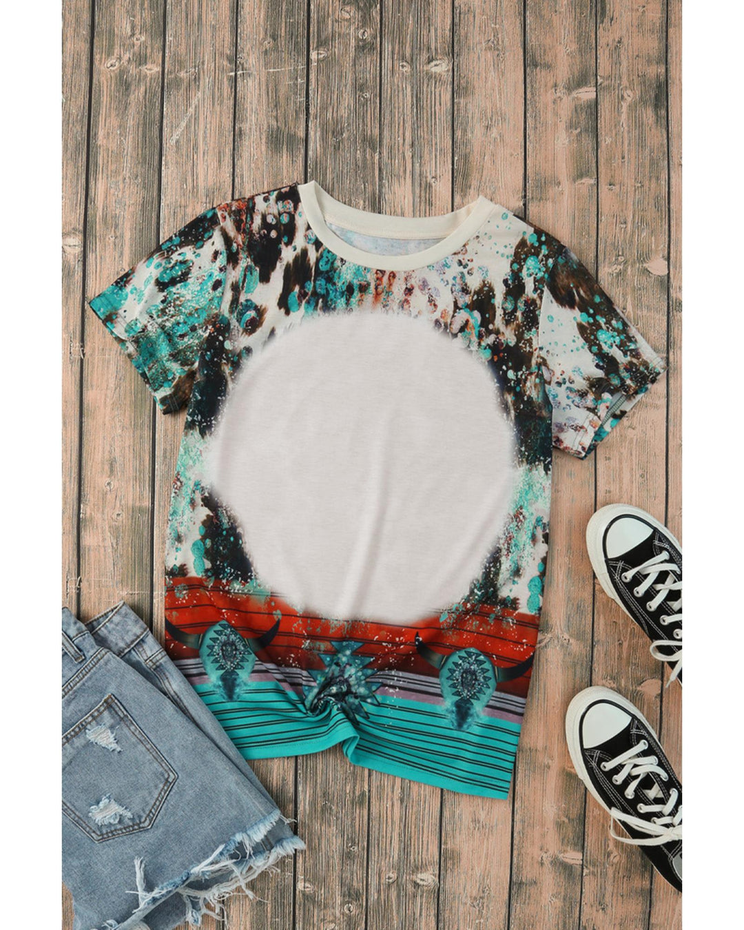 Azura Exchange Bleached Western Print Blank Graphic T-Shirt - M