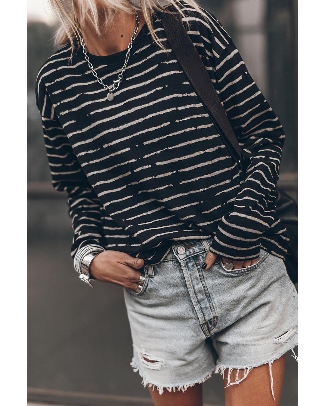 Azura Exchange Retro Striped Long Sleeve Top - M