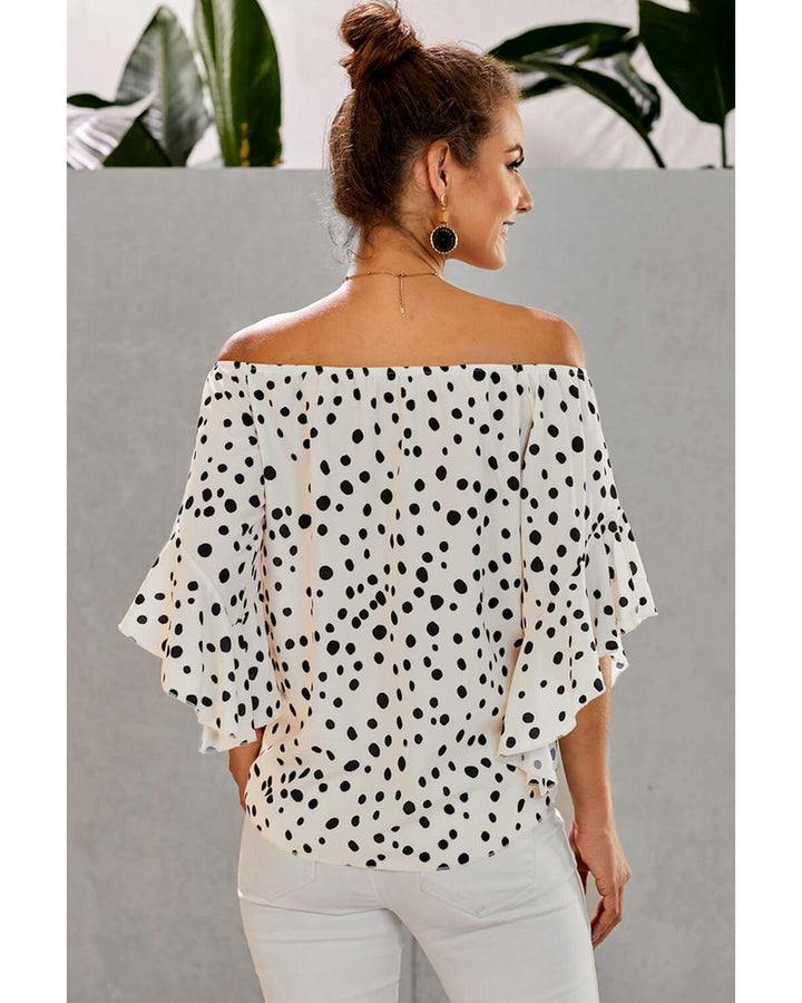 Azura Exchange Polka Dot Bell Sleeve Off Shoulder Top - L