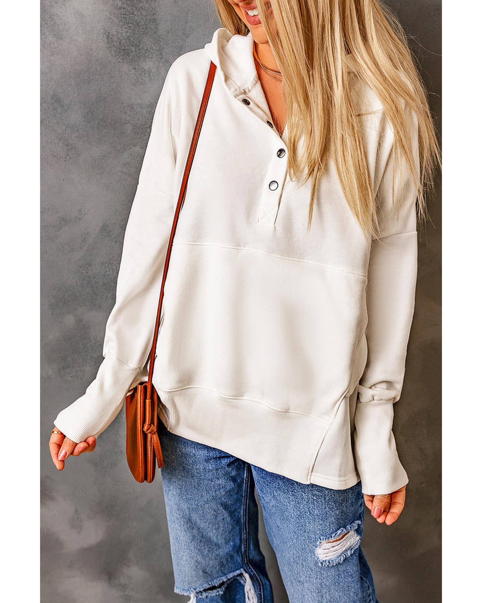 Azura Exchange Batwing Sleeve Henley Hoodie with Pockets - S