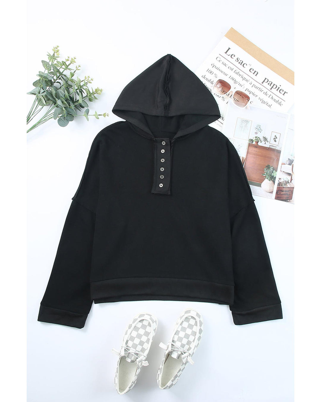 Azura Exchange Button Trim Hoodie - M