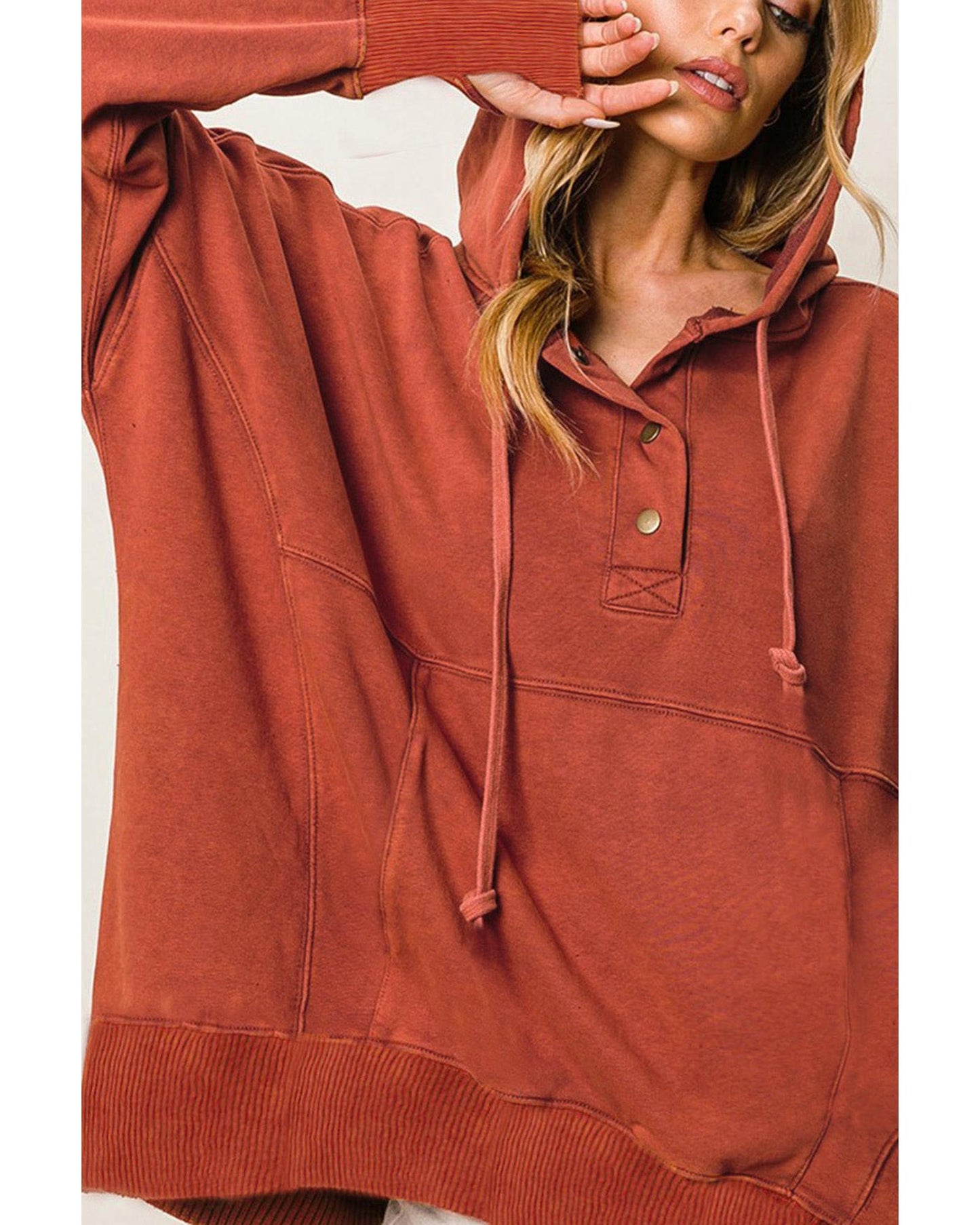 Azura Exchange Oversized Snap Button Hoodie with Thumb Hole in Orange - M