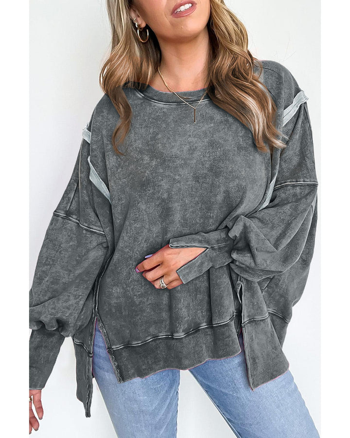 Azura Exchange Relaxed Fit Acid Wash Pullover Sweatshirt with Slit Details - L