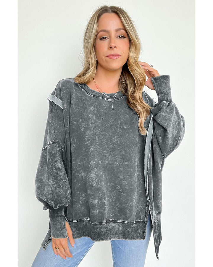 Azura Exchange Relaxed Fit Acid Wash Pullover Sweatshirt with Slit Details - L