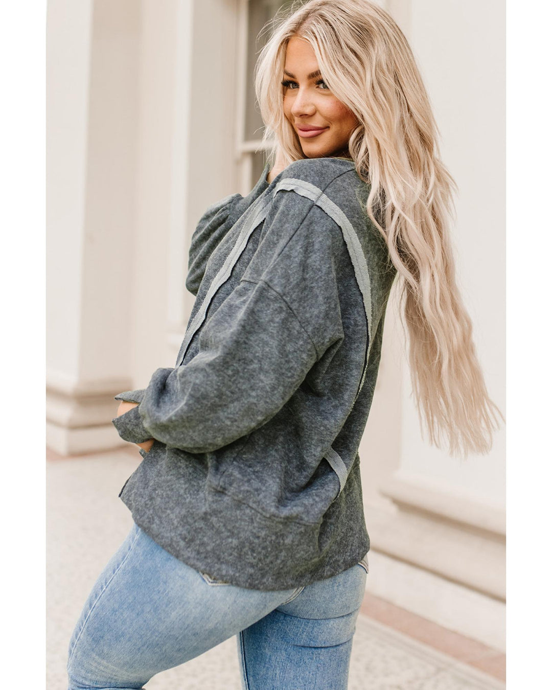 Azura Exchange Relaxed Fit Acid Wash Pullover Sweatshirt with Slit Details - L