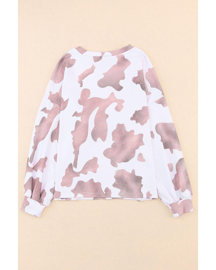 Azura Exchange Cow Spots Print Puff Sleeve Sweatshirt - L