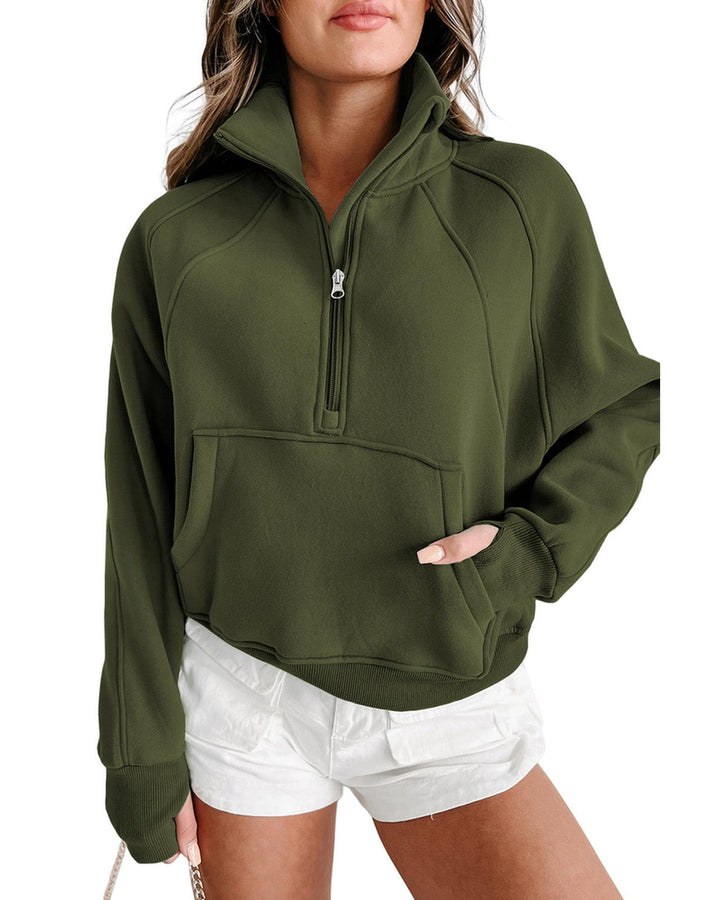 Azura Exchange Ribbed Thumbhole Sleeve Sweatshirt with Stand Collar and Zip Closure - XL