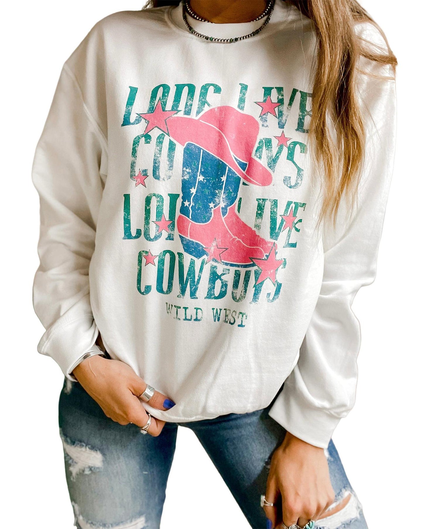 Azura Exchange LONG LIVE COWBOY WILD WEST Sweatshirt - S